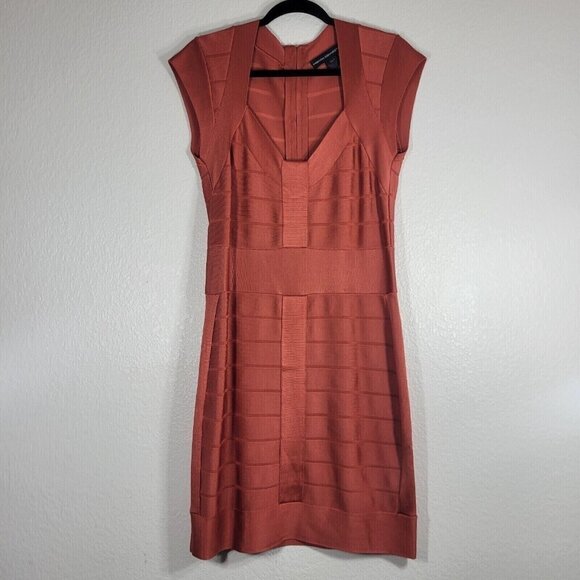 French Connection 90s Bandeau Bodycon Dress Size 10 Orange Party Clubwear - Picture 1 of 10